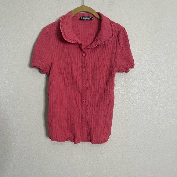 Allegra K Crinkle Fabric Button Up Shirt Small - Picture 3 of 5